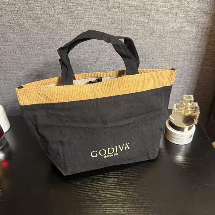 黑色帆布便携手提袋棉布帆布购物袋系带封口简约便当包