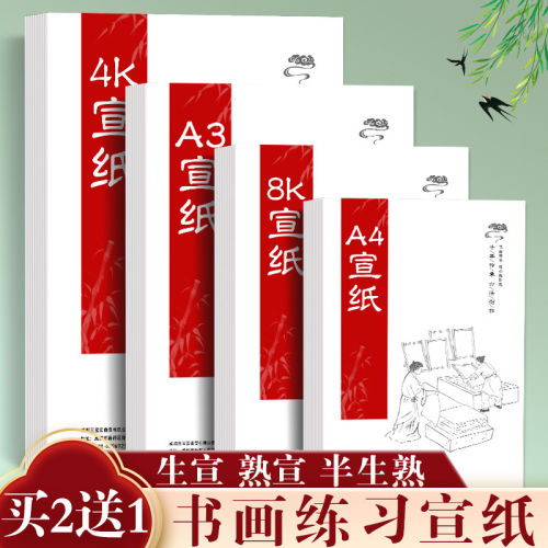 a4宣纸国画 画生宣纸书画 画宣纸a3熟宣小学生书法专用4k半生熟半