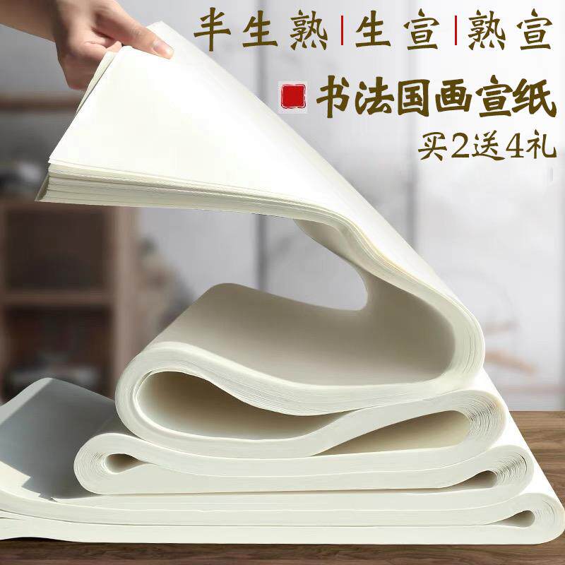 宣纸书法专用纸半生半熟生宣熟宣国画纸四尺整张对开三开半开4尺