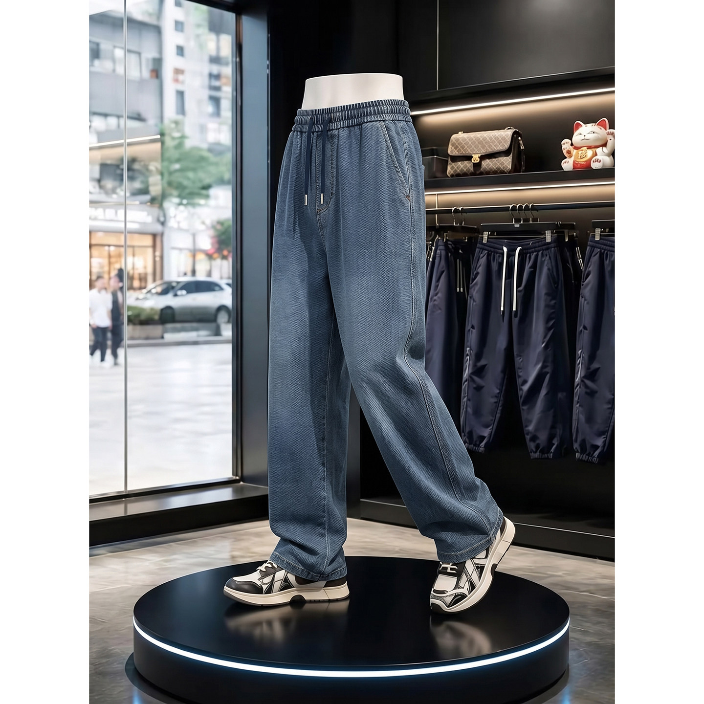 秋冬星空纹宽松日系水洗牛仔阔腿裤男 M-4XL