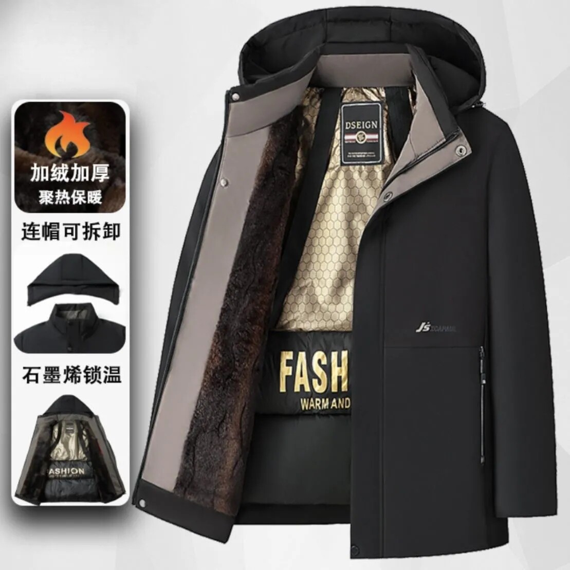 中老年人防水石墨烯爸爸保暖冬装外套棉衣加绒加厚男士加厚棉服