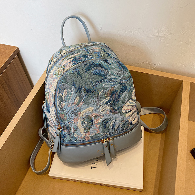 复古油画双肩包女2025春新款潮牌网红时尚百搭轻便帆布撞色小背包,箱包皮具/热销女包/男包,双肩背包,淘宝优惠券,粉丝福利购,淘宝优惠卷