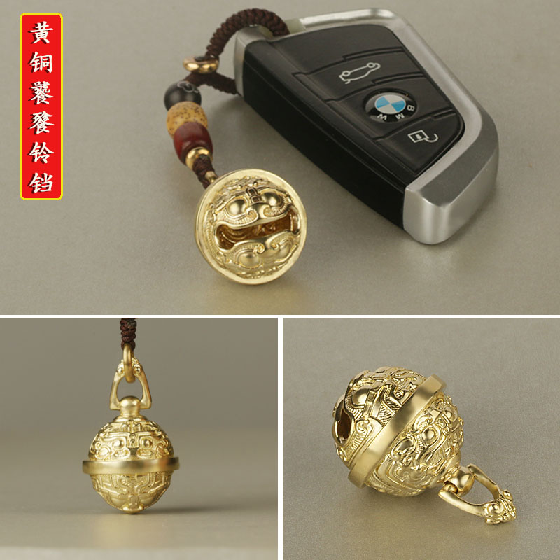 手工纯黄铜饕餮铃铛男款配饰兽面