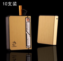 2025新款网红烟盒10支装自动弹烟超薄带USB充电打火机个性创意