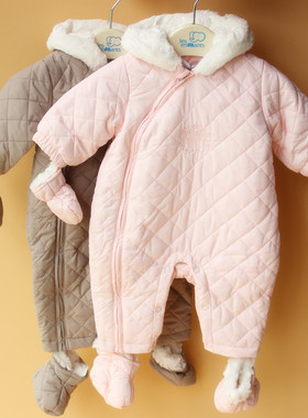 丽婴房专柜童装absorba男女宝冬夹棉衣连衣裤爬服哈衣棉袄带手脚