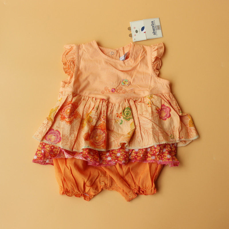 伊莎堡absorba专柜正品童装夏婴儿女童纯棉爬服连体衣背心裙哈衣