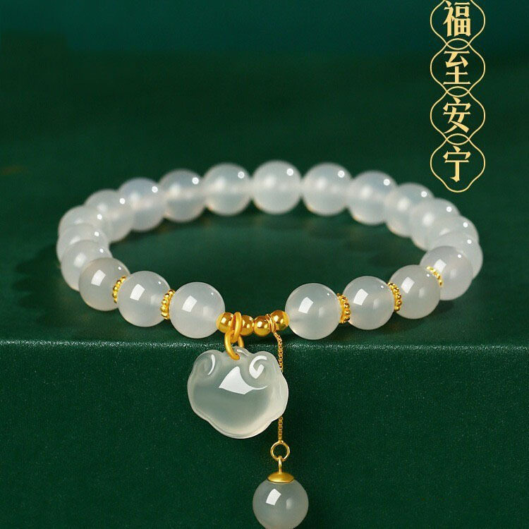平安锁手链女如意转运珠仿玉髓玛瑙手串新中式母亲节礼物送妈妈