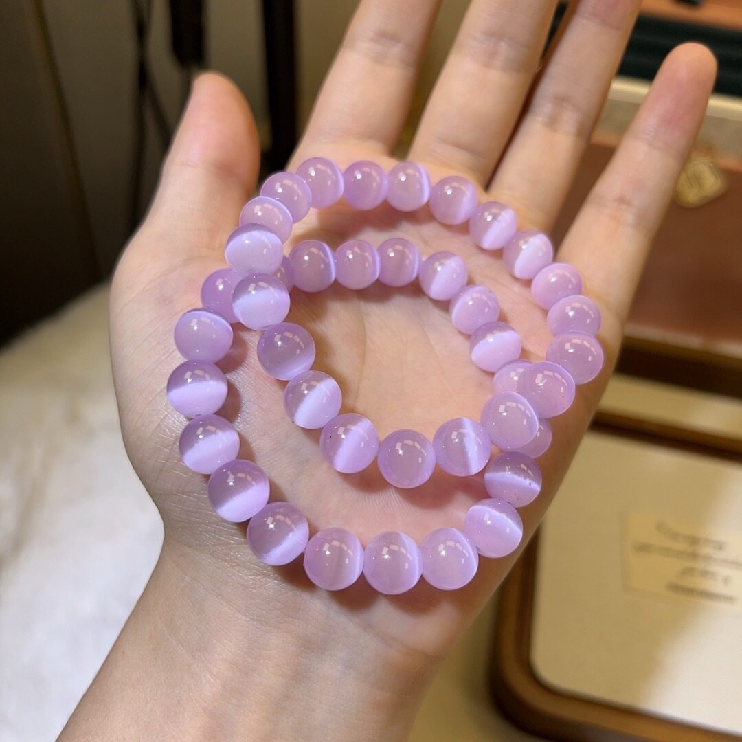 高品薰衣草紫色猫眼石手链ins小众设计轻奢气质手串精致百搭手饰
