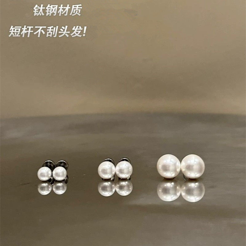施家珍珠耳骨钉平底螺纹不压耳时尚气质简约百搭耳钉淑女睡觉免摘