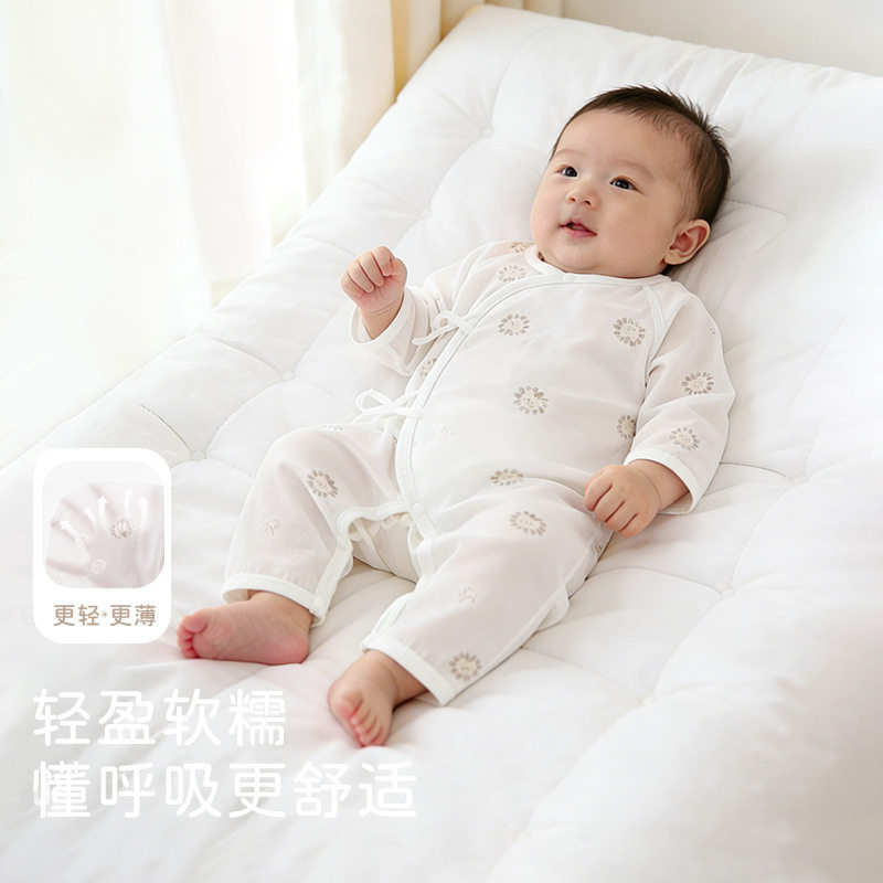 婴儿衣服夏薄款男女宝宝连体衣纯棉无骨新生儿衣服长袖儿童爬爬服