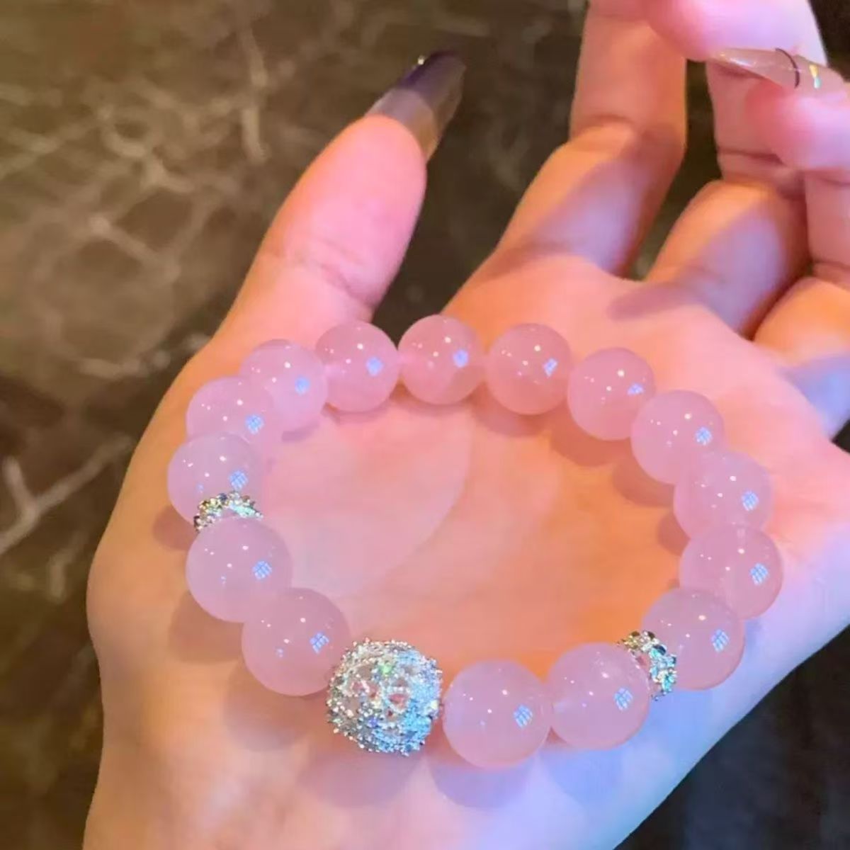 仿高冰粉水晶手串ins轻奢高级感玲珑绣球桃花粉水晶手链闺蜜礼物