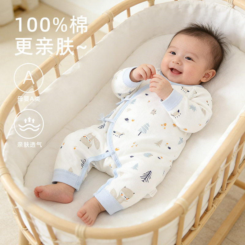 秋季新生婴儿衣服a类纯棉婴儿连体衣长袖打底衣宝宝爬爬服蝴蝶衣