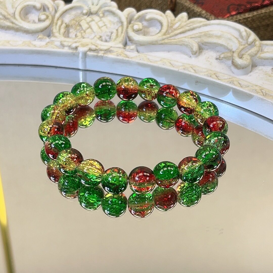 抖音爆款玉碎爆花圆珠圣诞手链女简约双色冰碎爆花闪透新年手串