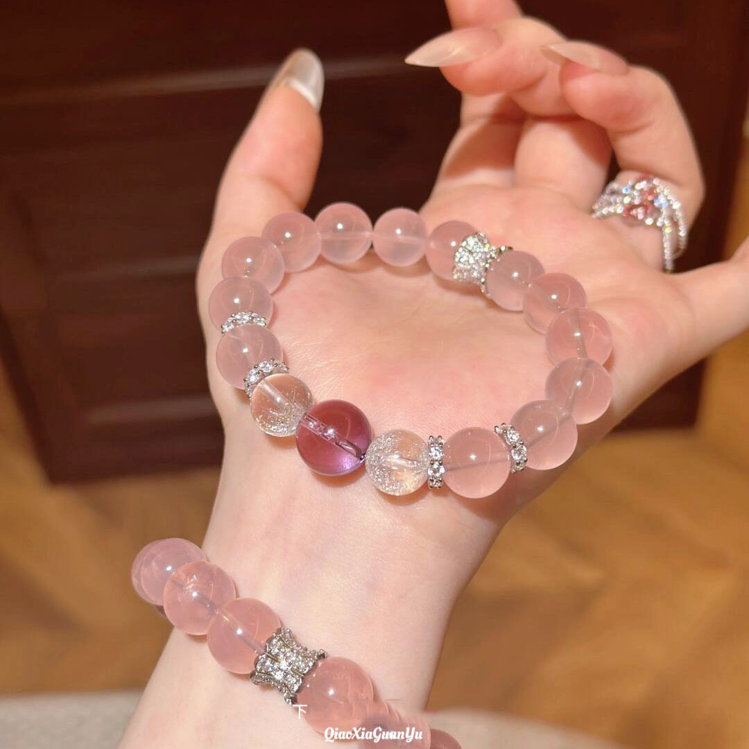 马达加斯加仿粉水晶手串女水晶手串紫阿塞水晶手饰送闺蜜生日礼物