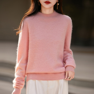 氛围感软糯100羊毛衫女轻奢半高领拉绒毛衣宽松慵懒羊绒针织上衣