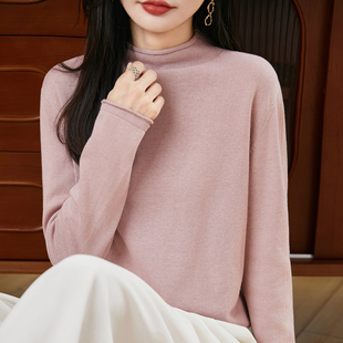 100%纯棉线针织打底衫女半高领套头毛衣秋冬新款宽松休闲棉麻上衣