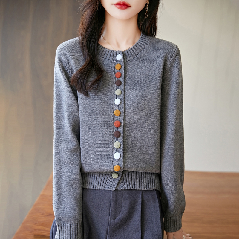 秋冬圆领加厚纯棉开衫外套