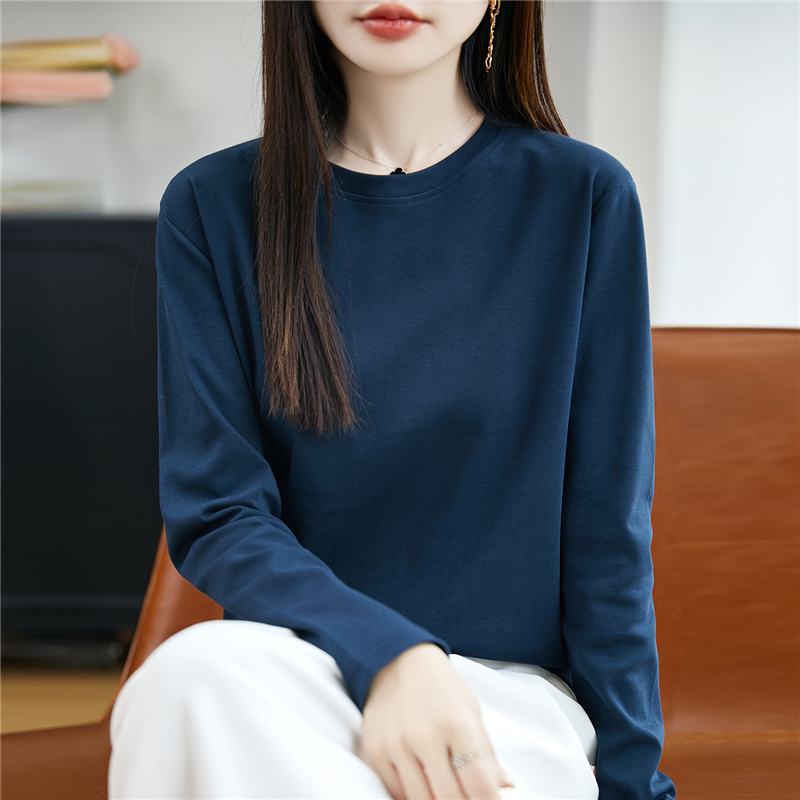 春秋圆领纯棉长袖T恤打底衫