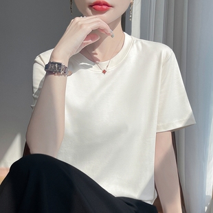 新疆棉100纯棉圆领短袖T恤女夏季宽松休闲打底衫正肩白色半袖上衣