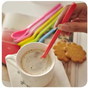 韩国环保美耐皿瓷糖果色长柄奶茶咖啡搅拌勺 韩版儿童调羹勺 特价