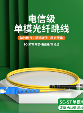 单模光纤跳线SC转ST单芯光纤跳线sc-st尾纤延长线光纤线3米双芯跳纤5G机房方转圆5/10/15/20/30m网络级电信级