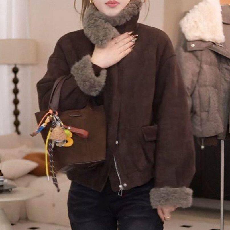 2025冬季新款洋气宽松显瘦保暖夹克短款上衣女时尚加绒加厚外套女