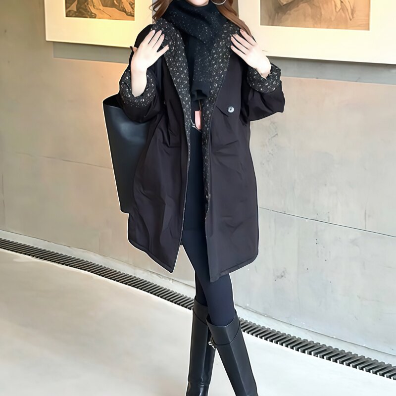 2025冬季新款连帽宽松休闲中长款棉服时尚大码外套加厚保暖棉袄子