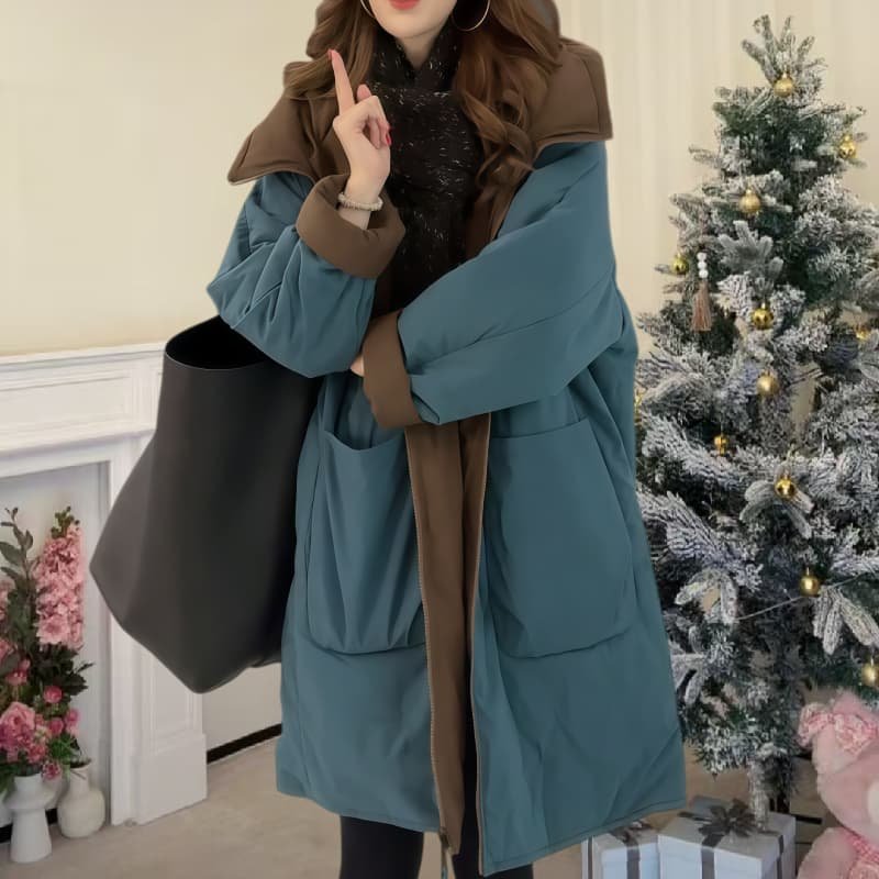 外套女中长款冬季轻薄保暖连帽棉袄子欧版时尚温柔显白不臃肿棉服