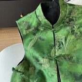 早春季 双面穿提花叠穿上衣马夹新中式 国风绿色复古盘扣马甲2025年