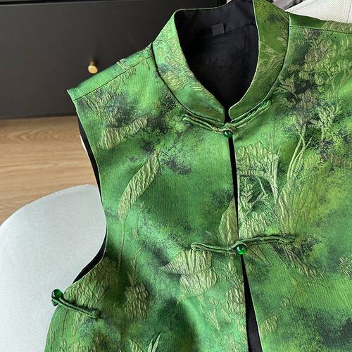 早春季双面穿提花叠穿上衣马夹新中式国风绿色复古盘扣马甲2025年