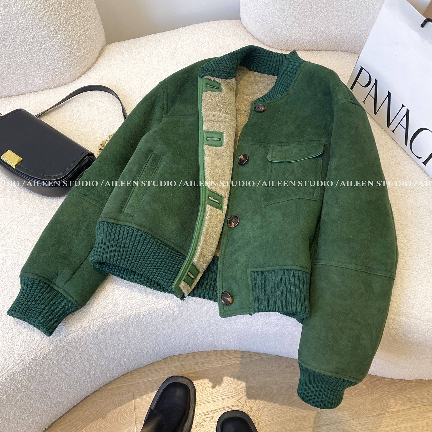 2025春季新款小个子通勤独特舒适简约外套女短款超好看羊羔毛上衣