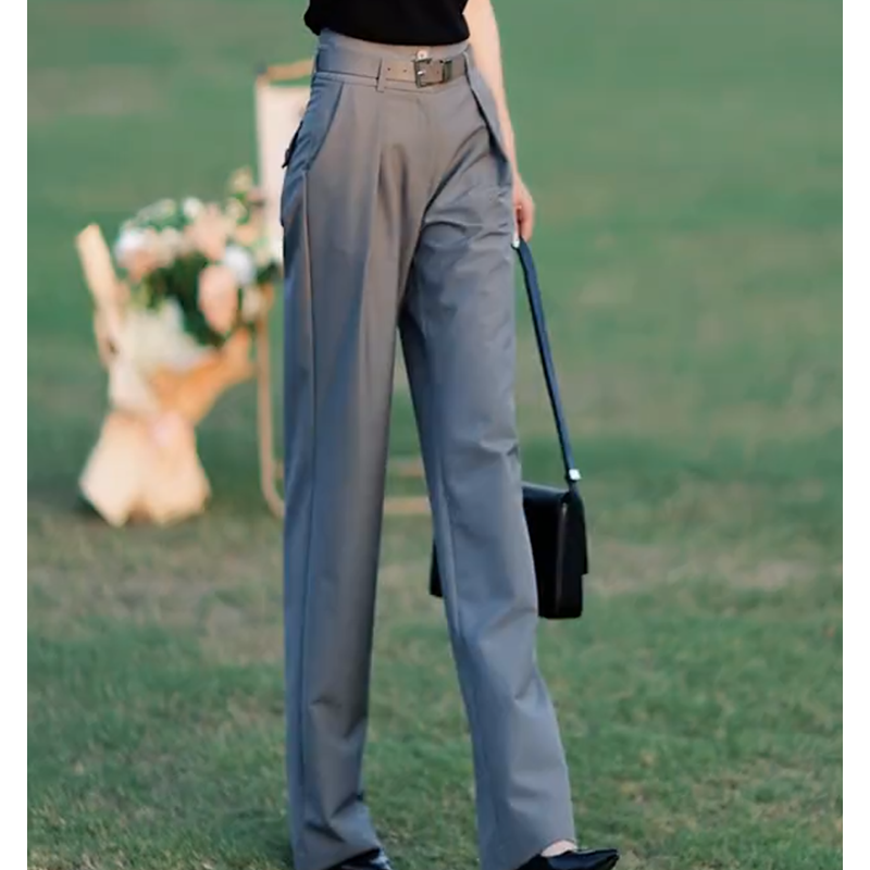 时尚灰色直筒气质西装裤女爆款时尚高腰宽松显瘦百搭阔腿裤高级感