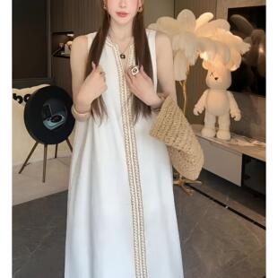 时尚 2025夏季 新款 女装 裙子 休闲百搭显瘦连衣裙女宽松V领套头无袖