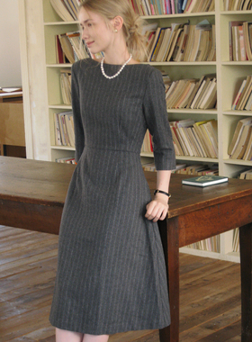 50%羊毛可机洗巴黎1950s法式复古通勤千鸟格粗花呢修身大摆连衣裙