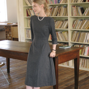 50%羊毛可机洗巴黎1950s法式 大摆连衣裙 复古通勤千鸟格粗花呢修身