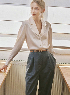 Into Fiction 可机洗羊毛混纺好裤型潇洒显瘦显腿长深灰色长裤