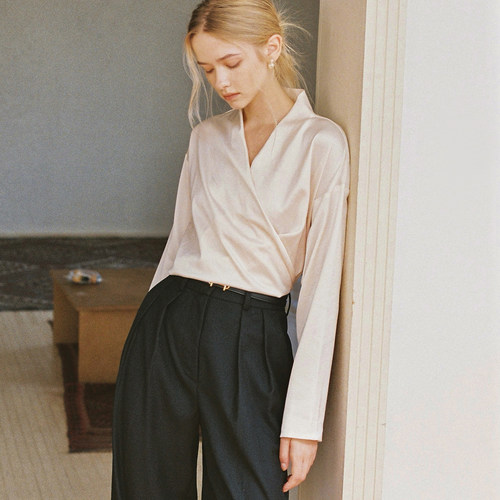 重磅双面醋酸缎古典交叠领衬衫