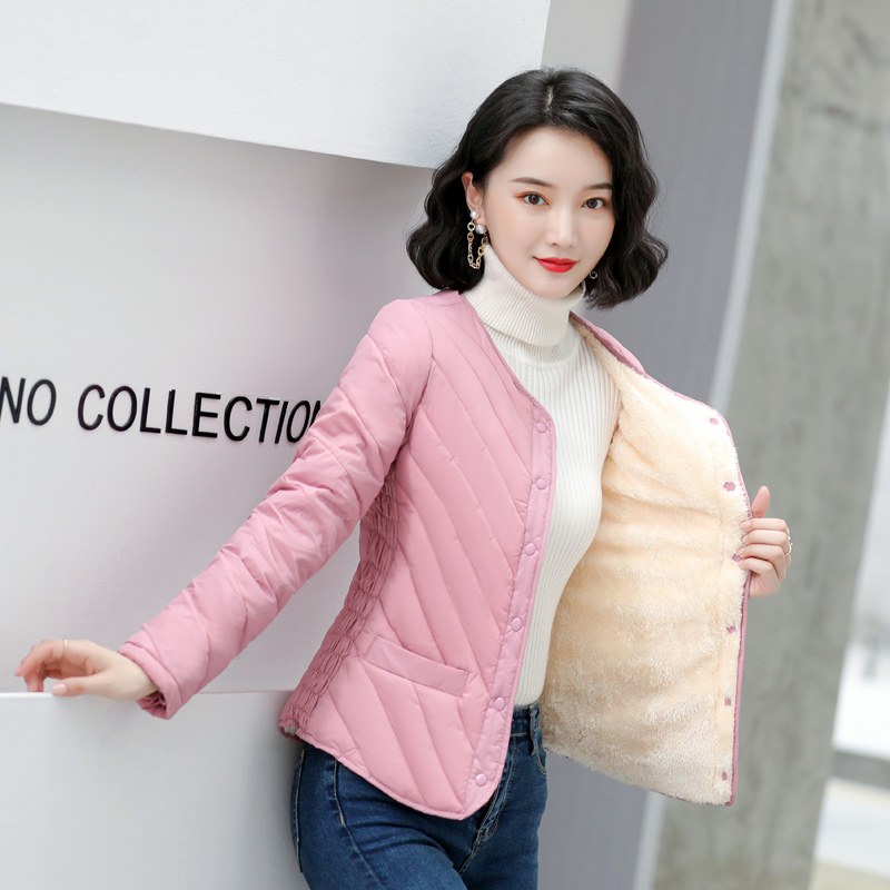 羽绒v领修身轻薄内穿妈妈装棉衣