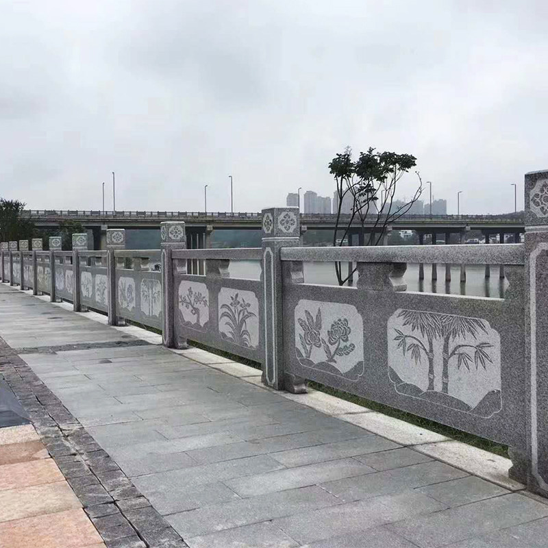 花岗岩河道桥梁护栏麻石浮雕栏杆户外庭院围栏线雕大理石栏板石材