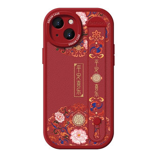 适用opporeno14手机壳reno13女reno12腕带reno11保护壳7/5新款reno10防摔reno9全包pro手机套支架贴皮红色