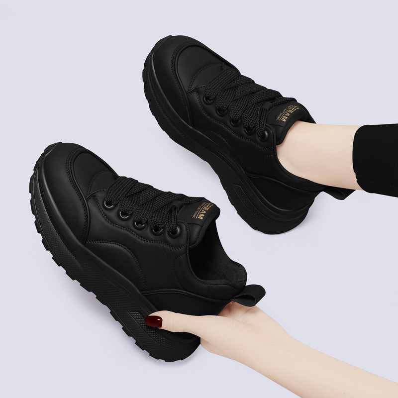 黑色休闲 运动鞋女款秋冬季2025新款轻便软底妈妈平底跑步旅游鞋