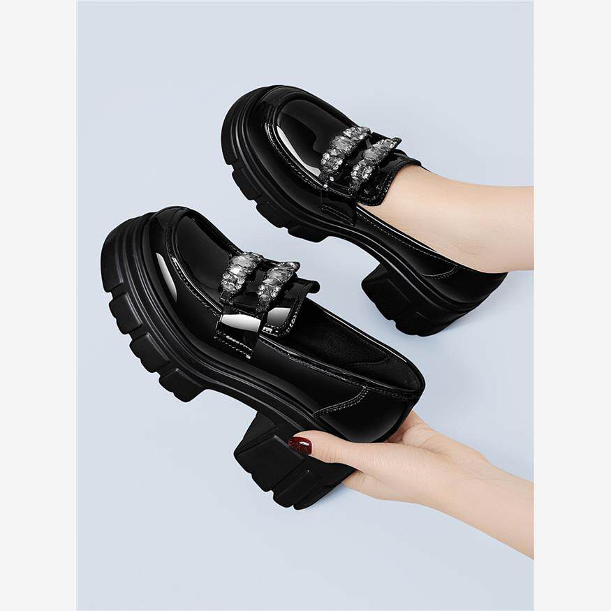 8cm厚底增高小皮鞋女2025年秋季新款小个子松糕女鞋英伦风乐福鞋