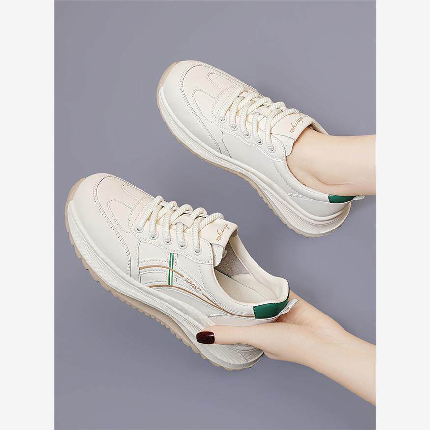 真皮妈妈软底轻便运动鞋女款春秋2025新款女鞋透气百搭休闲小白鞋