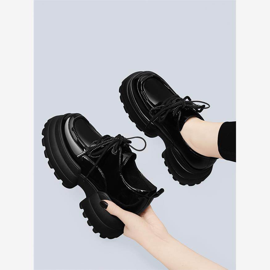 厚底女式真皮乐福鞋2025夏季新款高跟鞋平底鞋漆皮黑色皮鞋休闲工