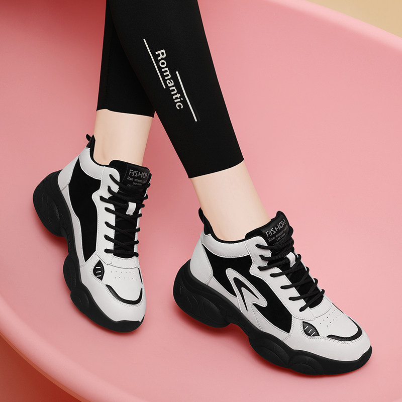 真皮老爹鞋女款2024年新款春季女士妈妈厚底旅游鞋秋款运动休闲鞋