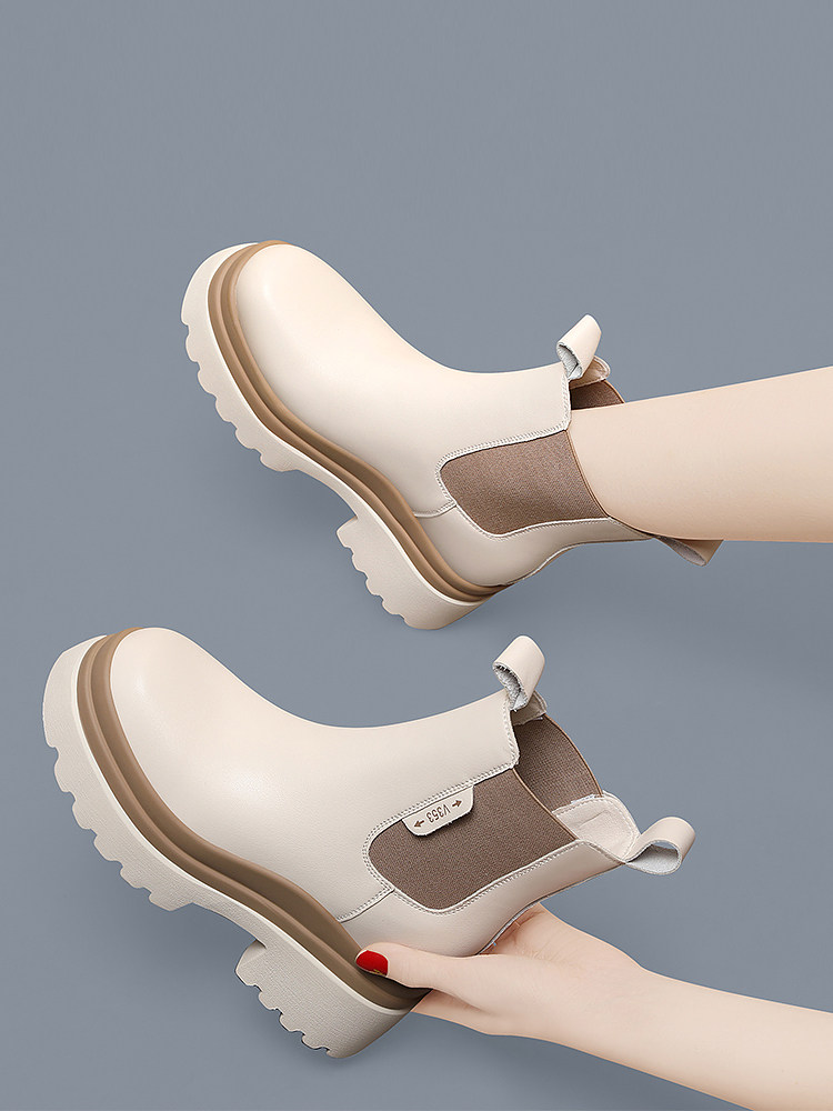 CHELSEA BOOTS WOMENS AUTUMN WINTER BLACK PLATFORM PILE BLOCK HEEL CHIMNEY MARTIN BOOTS SMALL MAN HEIGHTENED LEATHER