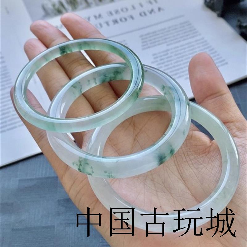 缅甸冰种翡翠色叮当镯飘花女款玉镯少女款手镯晴水翡翠色处理细条