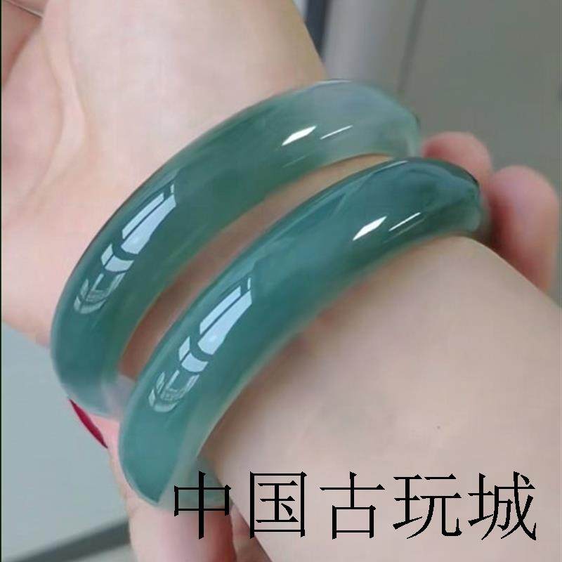 老坑缅甸翡翠色油青飘花冰糯种玉手镯晴水底冻镯子男女款半山半水
