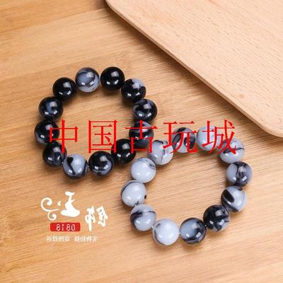 青花籽料大圆珠手链飘花青花玉水