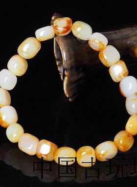 新疆和田玉籽料原石手左右黄沁单颗散珠小颗粒手串男女款送礼
